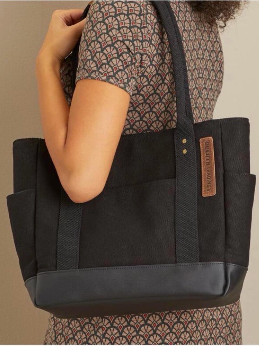 Duluth trading co. Black Canvas Tote Bag with Leather Trim